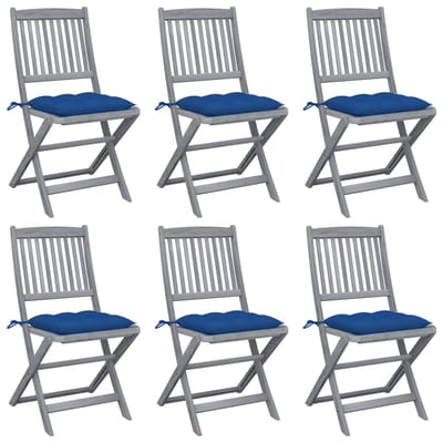 vidaXL - Opklapbare - stoelen - (6 - stuks) - met - kussens, - gemaakt - van - massief - acaciahout