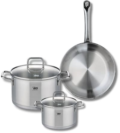Set van 1 Koekenpan 24 cm en 2 kookpotten 14 en 20 cm Elo Profi Citrin