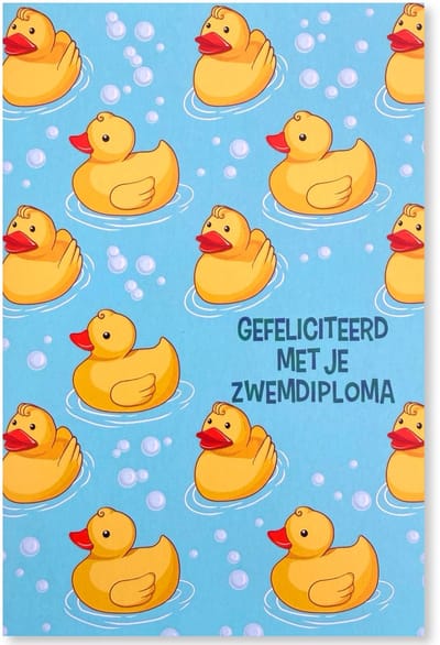 Gefeliciteerd met je Zwemdiploma - Geslaagd Zwemdiploma wenskaart - 12 x 17 cm - gevouwen kaart Inclusief envelop