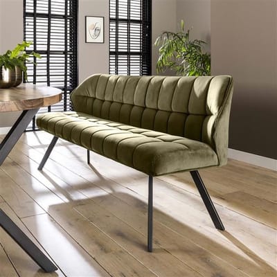 Dimehouse Eetkamerbank Lino Velvet Stof Groen 180 cm Geblokt - Velvet - Design - 180 x 59 x 84 cm