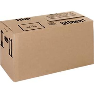 Verhuisdoos, 1-golf, tot 30 kg, labelveld, verstevigde handgrepen, L 594 x B 286 x H 295 mm, FSC®, bruin