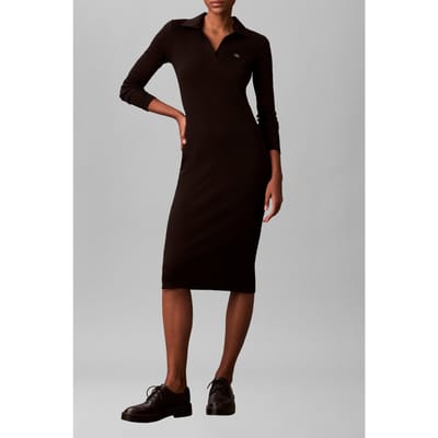 Calvin Klein Ls Woven Label Johnny Collar Midi Dress Black Taglia: S | Abiti in T-Shirt Outlet | Donna | Nero
