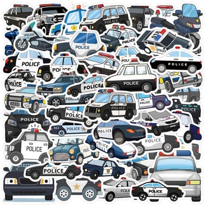 10 30 60 Stuks Kawaii Politiewagen PVC Plakstickers Esthetische DIY Gekleurde Telefoon Laptop Bagage Skateboard Graffiti Decals gray