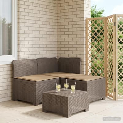 vidaXL - 3-Zits - Tu - bank - met - Kussens - Rattan - Look - 3-zits - PP - Lichtgrijs