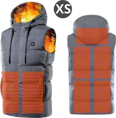 Bovista Verwarmde Bodywarmer - Heated Vest - Elektrische Bodywarmer - Met Capuchon - Water Afstotend- Oplaadbaar - Unisex - Maat XS - Grijs