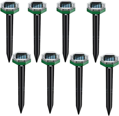 Molenverjager op zonne-energie, 8-pack ultrasone mollenverjager, mollenverjager op zonne-energie om mollen weg te jagen, hagedisafweermiddel, molwoelmuisafweermiddel, slangenafweermiddel