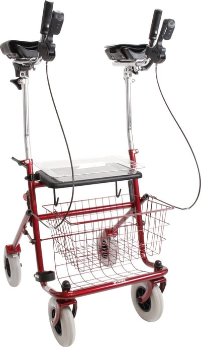 Rollator 43 cm zitbreedte - Premis Provo - Tot 120 kg - In hoogte verstelbaar - Onderarmschalen - Verlengde armbedjes van 28 cm - Metallic Rood
