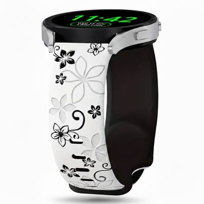 Wit zwart silicone horloge band dames geschikt voor 22mm Geschikt voor serie samsung galaxy watch 3 (45 mm) / Galaxy Watch 46 mm horloge – bloemen patroon horlogeband – two tone floral engraved stijl
