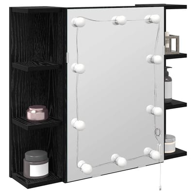 vidaXL - Spiegelkast - Zwart - Eiken - 70 - x - 16,5 - x - 60 - cm - Bewerkt - hout