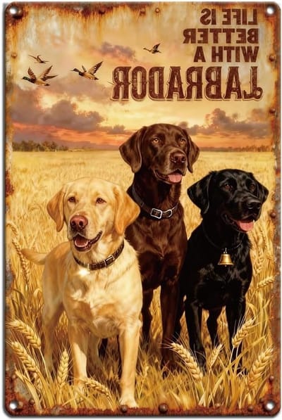 Hondenleven muurdecoratie voor boerderij en tuin, vintage metalen plaat 20 x 30 cm, gezellig interieur met Labrador thema