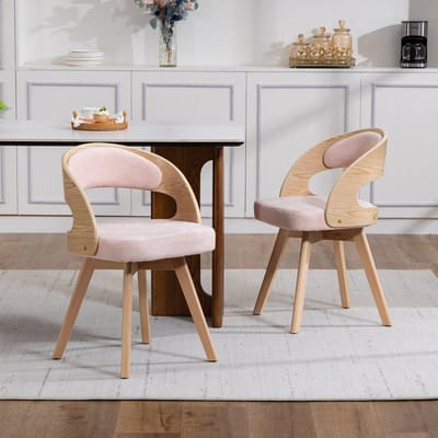 MODFU Eetkamerstoelen Set Van 2 - Draaibare Zitting - Moderne Stijl - Voor Eethoek En Café - Hout En Linnen - Roze - 44 x 41 x 75 cm