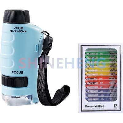 Kit de jouets scientifiques pour enfants avec microscope de poche 60-120x Mini microscope portatif éducatif avec lumière LED Jouet d'extérieur pour enfants