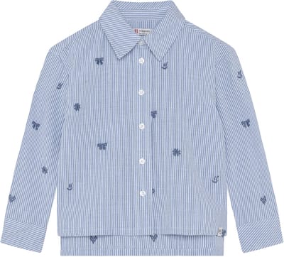 Noppies - Blouse - Streepmotief - Opstaande kraag - Light Blue - Maat 128