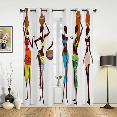 Rideaux de style ethnique traditionnel africain pour chambre à coucher, salon, cuisine, chambre d'enfant, décoration d'intérieur 135W x 60H(cm) x1
