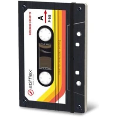 Stifflexible notitieboekje musicassette, 9 x 14 cm, zwart cassette