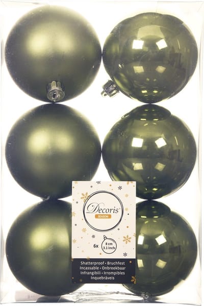 Decoris Kerstballen - 6x st - mosgroen - D8 cm - kunststof - mat/glans - kerstversiering