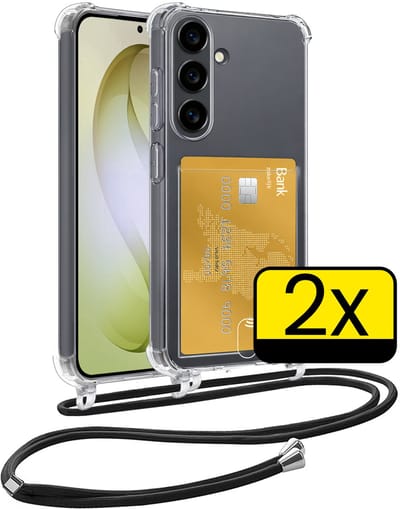 Hoesje Geschikt voor Samsung S26 Telefoonhoesje Met Koord Case Pashouder Siliconen - Hoes Geschikt voor Samsung Galaxy S26 Hoesje Met Kaarthouder - Transparant - 2 Stuks