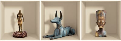 Sticker met 3D-effect van Egyptische beelden en vazen, 30 x 90 cm