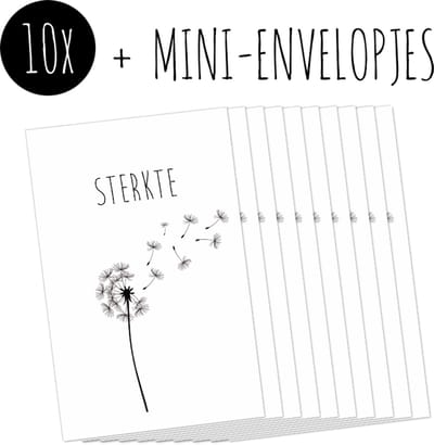 10x Minikaartjes + Mini-envelopjes | STERKTE | kleine kaartjes met kraft enveloppen | paardenbloem