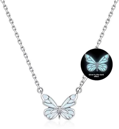Blauwe Lichtgevende Vlinder Ketting Dames – Glow in the Dark Ketting, Vlinder Sieraad, Luxe Mode Cadeau voor Haar