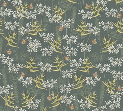 GRASSEN EN VLINDERS BEHANG | Botanisch & Dieren - Petrol Geel Wit Oranje - Living Walls Drawn Into Nature