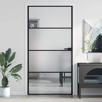 vidaXL - Binnendeur - smal - 102,5x201,5 - cm - gehard - glas - en - aluminium - zwart