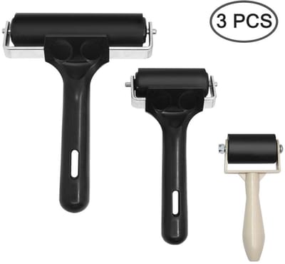 Dailygoods- Rubber Roller Set - 3 Stuks - Antislip Handvat - Stalen Frame - Voor Stempelen/Dyeing - 3.5cm/6cm/10cm Afmetingen - Brayer