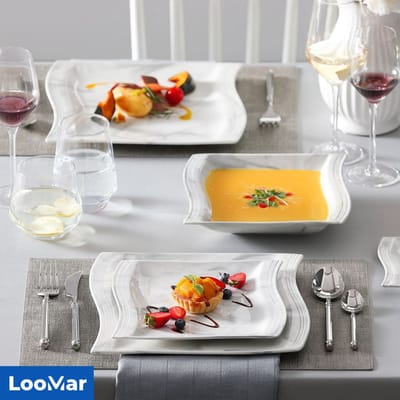 LooMar Serviesset – 30 delig – 6 persoons – Keramiek - Luxe – Bordenset – Dinnerborden – Dessertborden - Marmer - Wit - Marmer