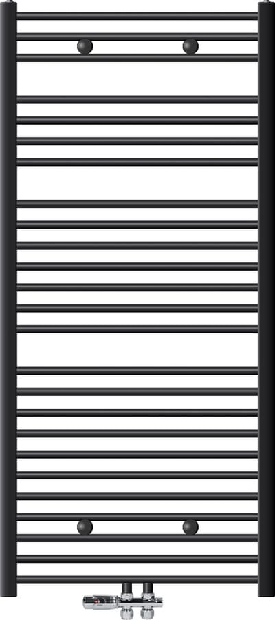Badkamerradiator Sahara 750x1500 mm antraciet gebogen met middenaansluiting en vloeraansluitset