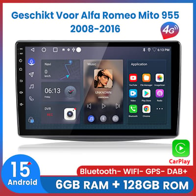 Awesafe 8-Core 6+128GB Autoradio - Geschikt Voor Alfa Romeo Mito 955 2008 t/m 2016 - Draadloze Carplay Android Auto - Touchscreen - GPS Navigatie 4G WiFi - Bluetooth Radio - Ondersteuning invoegen 4G SIM - 2008 2009 2010 2011 2012 2013 2014 2015 2016