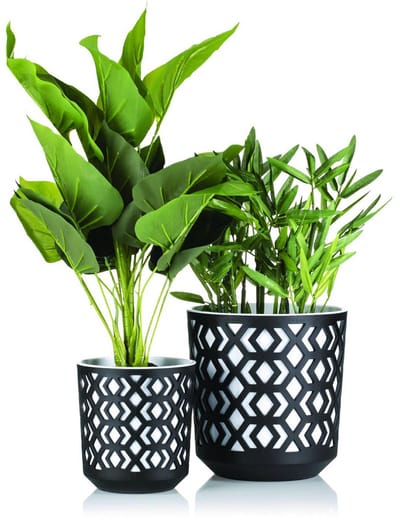 HowHomely Etnic Serie - Bloempot Set - Zwart-wit - Openwerk - Weerbestendig