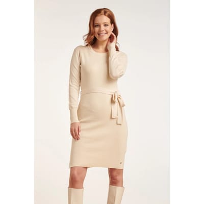 Smashed Lemon 24622 beige gebreide jurk met ronde hals |