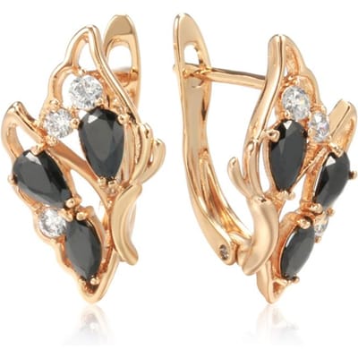 Boucles d'oreilles papillon abstraites pour femmes Zircon naturel noir avec couleur or rose Haute qualité Bijoux fins quotidiens