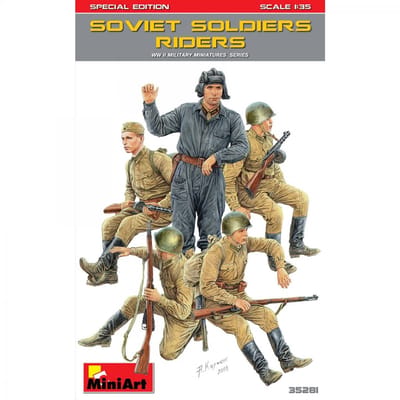 MiniArt Modelbouwpakket Militaire voertuigen - 35281 Rijdende Sovjetsoldaten - Speciale Editie - 5 Militaire Figuren Plastic - 1:35 - Modelbouw