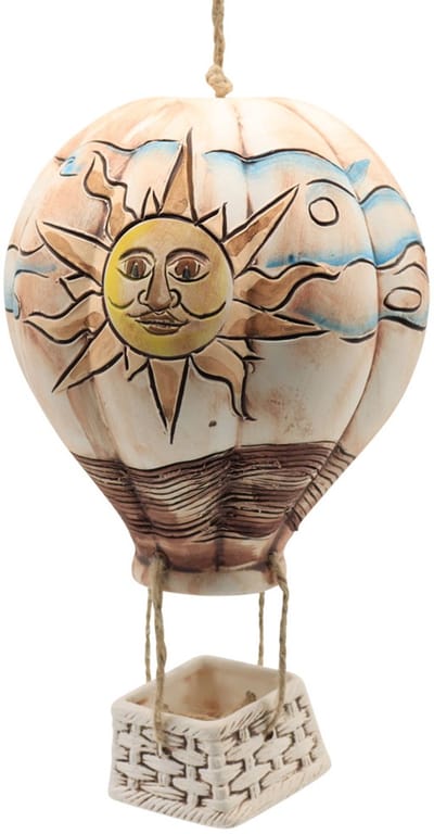 Tuindecoratie luchtballon keramiek zon 22 cm - handgemaakt en hand geschilderd beeld hangend