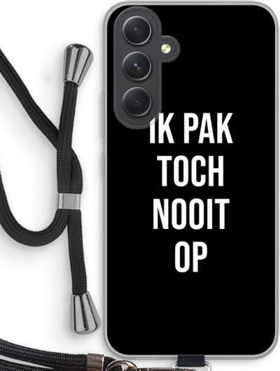 Case Company® - Hoesje met koord geschikt voor Samsung Galaxy A54 hoesje met Koord - Ik pak nooit op - Zwart - Telefoonhoesje met Zwart Koord - Bescherming aan alle Kanten en Over de Schermrand