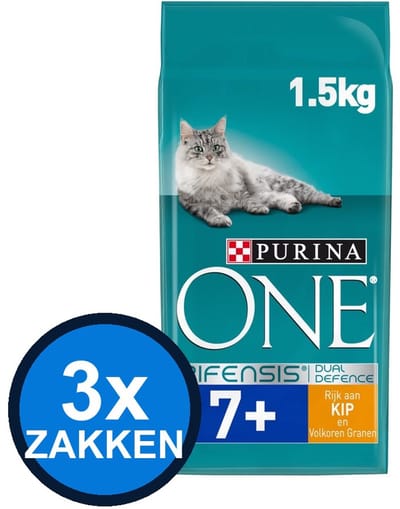 3x Purina One - Senior Kip&Verse Groenten - Kattenvoer Droogvoer - 1.5 kg