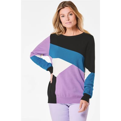 Tricot pullover met intarsiapatroon - zwart / gedess. - Gr. 48 van Goldner Fashion