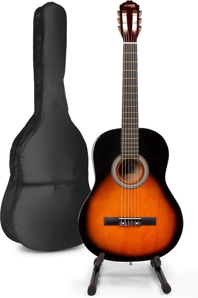 Akoestische gitaar voor beginners - MAX SoloArt klassieke gitaar / Spaanse gitaar 4/4 - Met o.a. 39'' gitaar, gitaar standaard, gitaartas, gitaar stemapparaat en extra accessoires - Sunburst