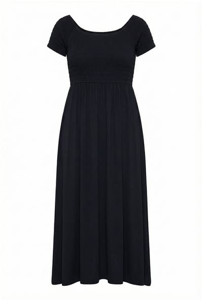 Angel of Style - Dames - Maxi-jurk A-lijn jersey gerimpelde borst - Zwart - Maat 52