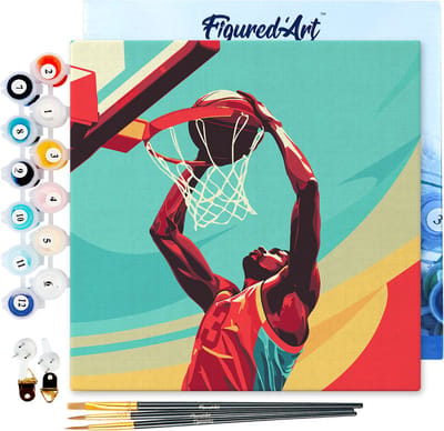 Figured'Art Mini Schilderen op Nummer Volwassenen 20x20cm met Sportaffiche Basketbal - Klein Formaat Creatieve Hobby Kit DIY Art Nummer Compleet
