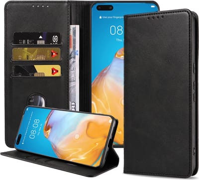 Smartphonica Telefoonhoesje geschikt voor Huawei P40 Pro kunstleren Hoesje met Magnetische sluiting en Pasjeshouders Book Case met Klepje - Zwart geschikt voor Huawei P40 Pro