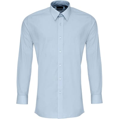 Premier Heren Colours Popeline Getailleerd overhemd met lange mouwen (Lichtblauw)