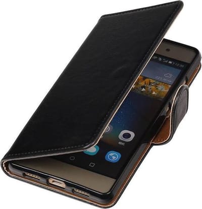 Zakelijke Book Case Telefoonhoesje Geschikt voor de Huawei P8 Lite - Portemonnee Hoesje - Pasjeshouder Wallet Case - Zwart