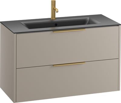 Saqu Lima badmeubel incl. mat zwarte keramische wastafel 100x46x61cm mat greige – messing greep
