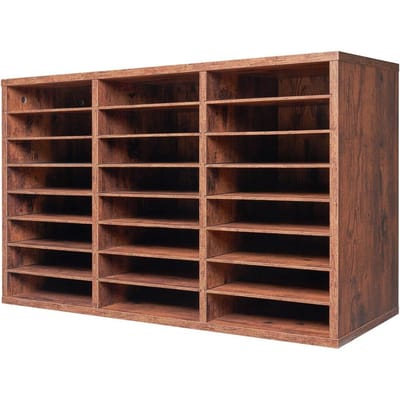 Houten Literatuur Organizer 24 Vakken Verwijderbare Planken Donkerbruin