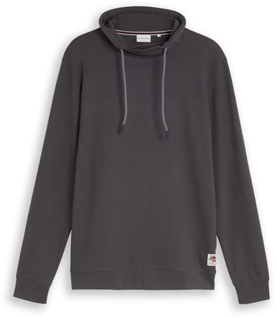 Tom Tailor - Snood-shirt met lange mouwen en wafelstructuur - Maat S - Tarmac Grey