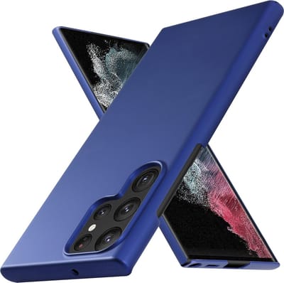 Cadorabo Hoesje geschikt voor Samsung Galaxy S22 ULTRA in METAAL BLAUW - Hard Case Cover beschermhoes in metaal look tegen krassen en stoten