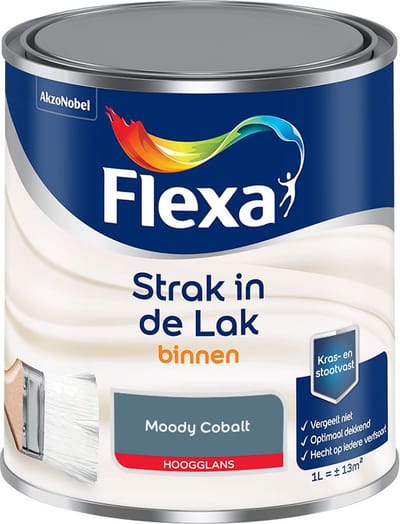 Flexa - Strak In De Lak Binnenlak Hoogglans - Moody Cobalt - Mengverf - 1 L