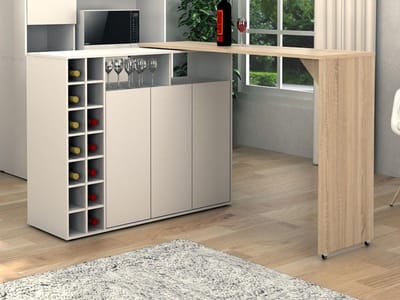 Vente-unique Draaibaar barmeubel met opbergruimte - Wit en naturel - VINALO L 213.4 cm x H 94.3 cm x D 39.5 cm